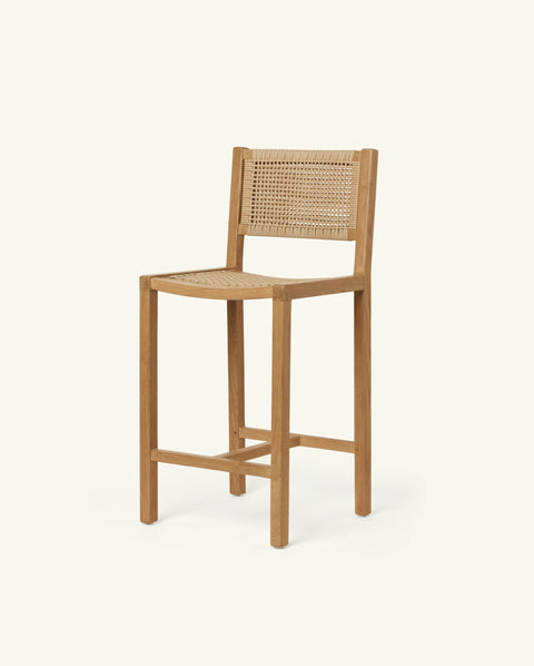 Timeless Minimalist Coastal Teak Slat Back Counter Stool