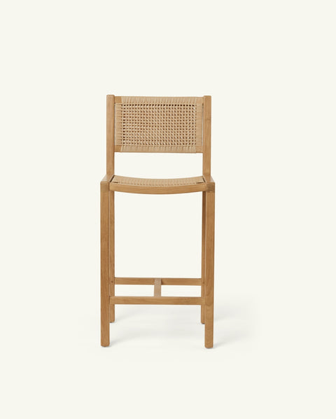 Timeless Minimalist Coastal Teak Slat Back Counter Stool