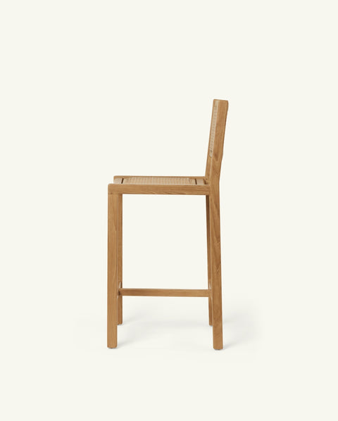 Timeless Minimalist Coastal Teak Slat Back Counter Stool