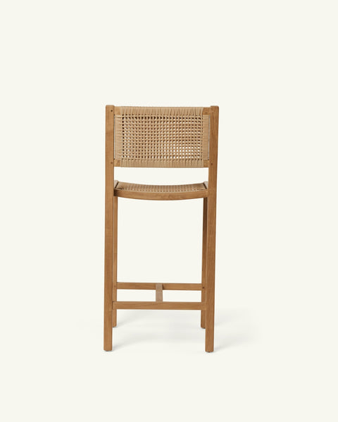 Timeless Minimalist Coastal Teak Slat Back Counter Stool