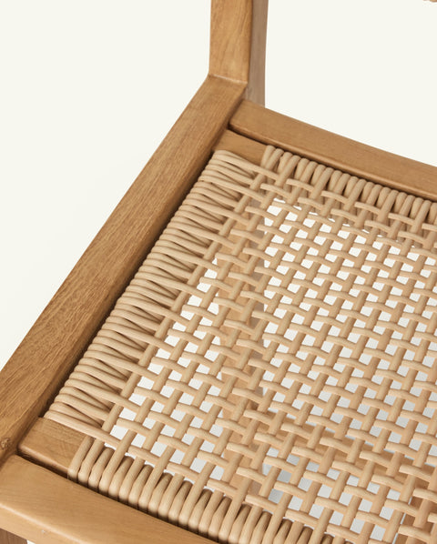 Timeless Minimalist Coastal Teak Slat Back Counter Stool