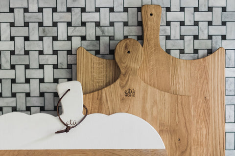 etúHOME Modern Handmade Solid Wood Serving Board Set - Set of 2