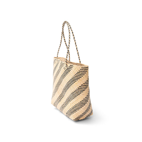 Beach Stripe Braided Rattan Tote with Open Top