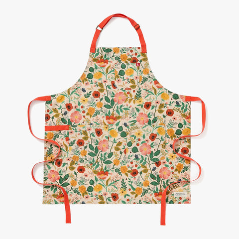 Floral Graphic Bib Apron with Adjustable Patch Pockets