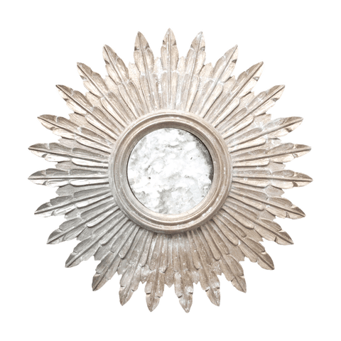 Traditional Sunburst Accent Mirror with Silver Leaf Finish for Entryway