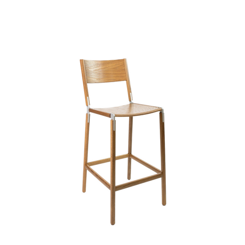 Stanyan Timeless Minimalist Scandinavian Oak Slat Back Bar Stool