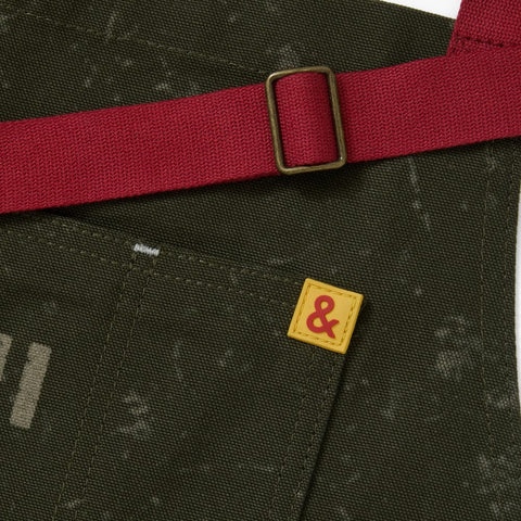 Bib Apron with Adjustable Patch Pockets and Graphic Print