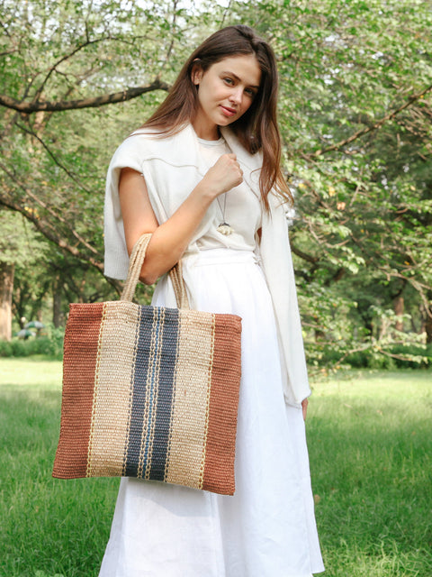 Casual Stripe Handmade Open Top Tote