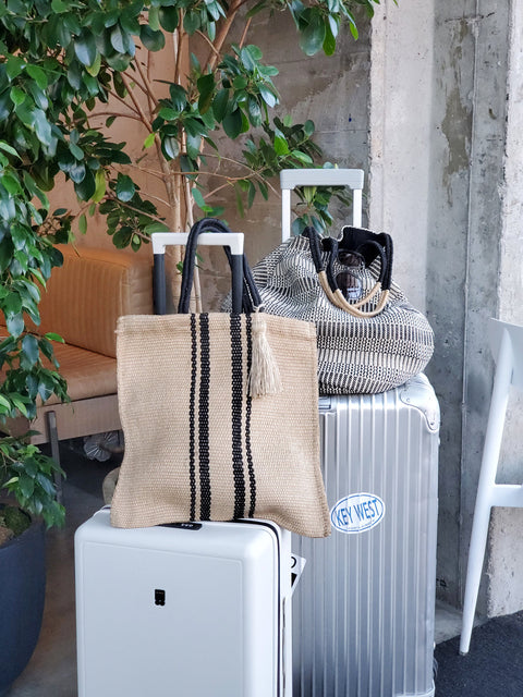 Casual Stripe Open Top Tote with Tassels and Pocket