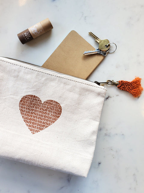 Heart Graphic Handmade Tassel Pouch with Zipper