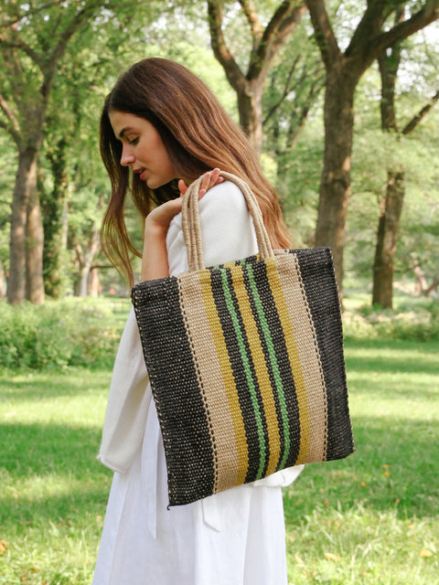 Casual Stripe Handmade Open Top Tote