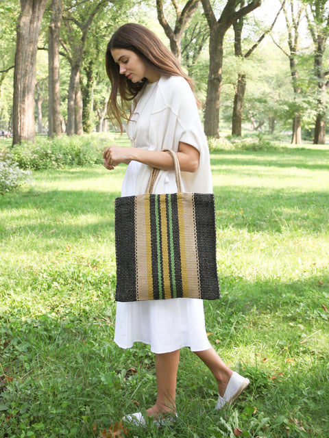 Casual Stripe Handmade Open Top Tote