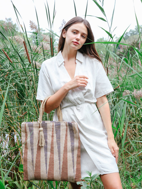 Casual Geometric Handmade Naturally Dyed Tote