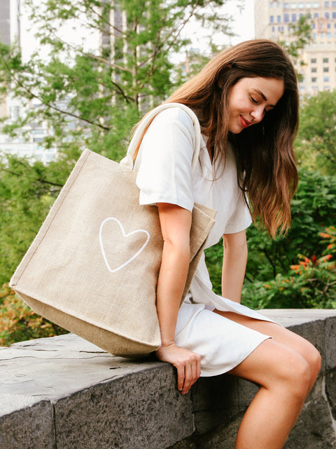 Casual Heart Print Graphic Tote with Open Top