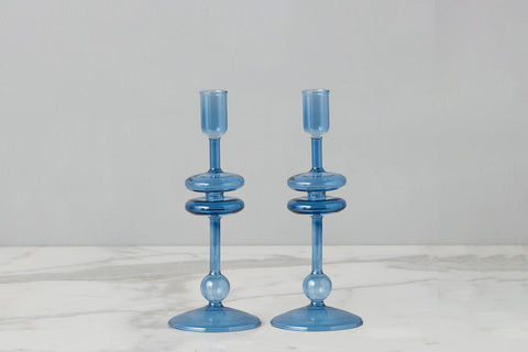 etúHOME Mix & Match Cylindrical Glass Candlestick Set for Tapers - Set of 2