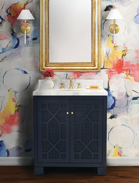 Worlds Away Contemporary Cane Bathroom Vanity with Closed Storage