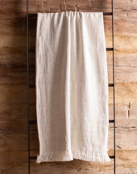 Uniq'uity Oujda Geometric Woven Linen Throw with Fringe Organic Style - 106 x 51