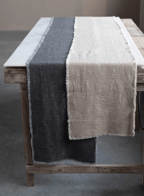Tabletop Essentials Minimalist Frayed Linen Table Runner