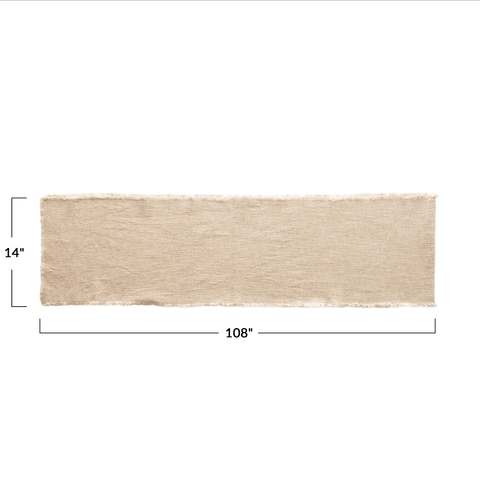 Tabletop Essentials Minimalist Frayed Linen Table Runner