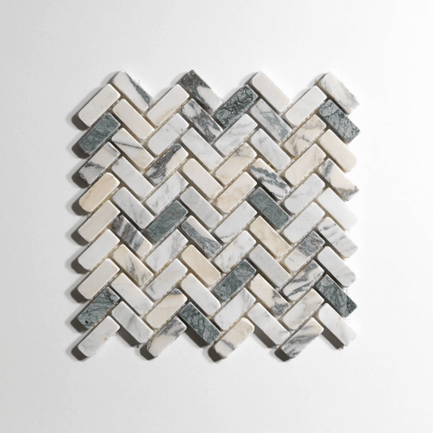 Monet Tumbled Mini Herringbone Marble Tile