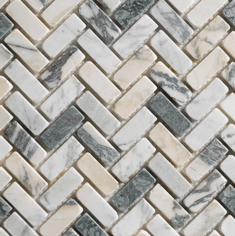 Monet Tumbled Mini Herringbone Marble Tile