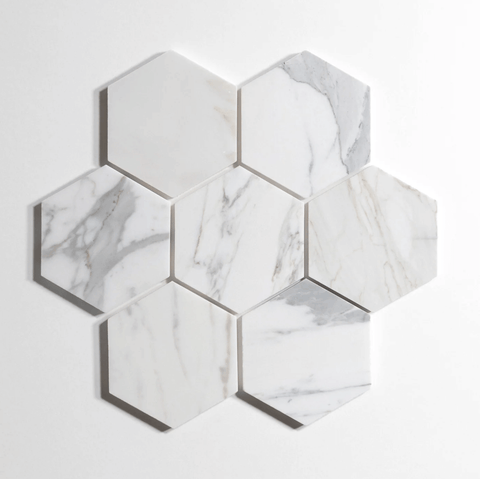 Calacatta 5" Hexagon Polished Marble Tile