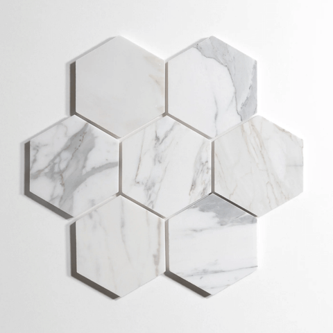 Calacatta 5" Hexagon Honed Marble Tile