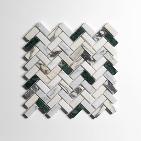 Monet Polished Mini Herringbone Mosaic Marble Tile