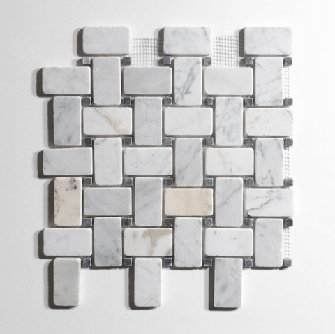 Antique Carrara Tumbled Basketweave Mosaic Marble Tile
