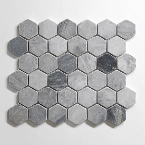 Bardiglio 2" Hexagon Tumbled Marble Tile