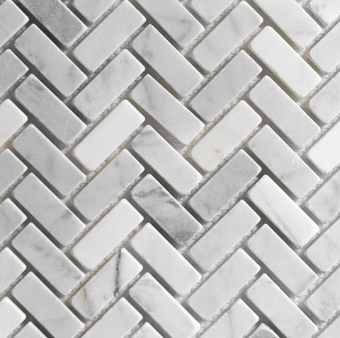 Antique Carrara Mini Herringbone Marble Tile