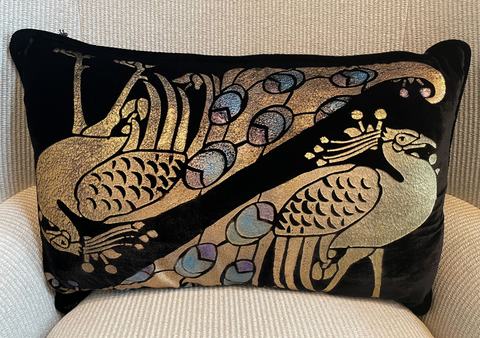 Artful Traditionalist Velvet Throw Pillow with Crystals