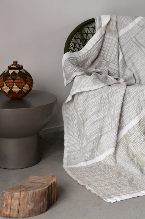 African Jacquard Bohemian Geometric Woven Linen Rectangle Throw - 53 x 79