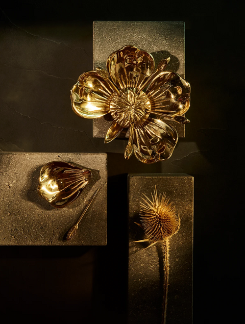 Gift Maximalist Petal Brass Ashtray with Floral Carving