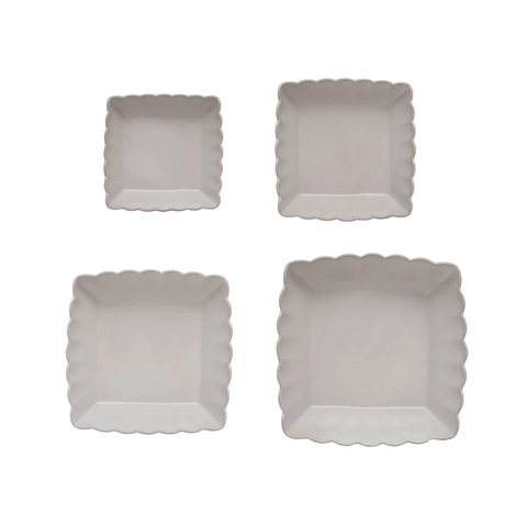 Stoneware Serving Dishes w/ Scalloped Edge, Matte White, Set of 4