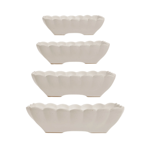 Stoneware Serving Dishes w/ Scalloped Edge, Matte White, Set of 4