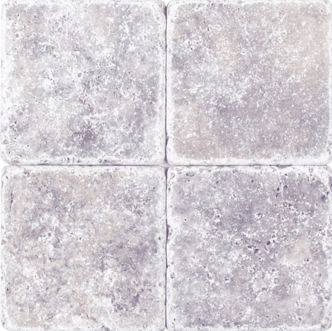 Silver Travertine Tumbled Tile 4"x4"