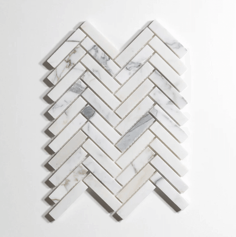 Calacatta Herringbone Polished Mosaic Marble Tile