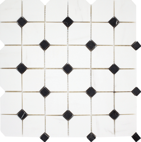 Bianco Venato & Black Dot Polished 2" Hex