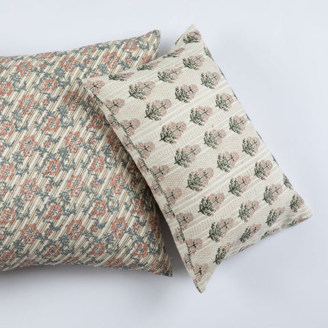 Filling Spaces Artful Traditionalist Bohemian Hand Block Print Lumbar Pillow - 18 x 18 - 20 x 20 - 22 x 22 - 24 x 24 - 26X 26 - 14 x 20 - 14 x 40 - 18 x 40 - 16 x 50