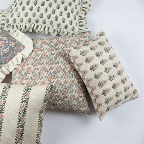 Filling Spaces Artful Traditionalist Bohemian Hand Block Print Lumbar Pillow - 18 x 18 - 20 x 20 - 22 x 22 - 24 x 24 - 26X 26 - 14 x 20 - 14 x 40 - 18 x 40 - 16 x 50