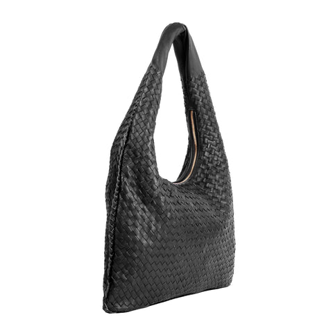 Braided Basket Weave Shoulder Bag with Zipper Closure