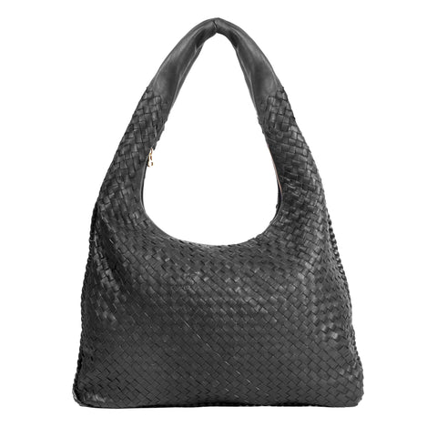 Braided Basket Weave Shoulder Bag with Zipper Closure