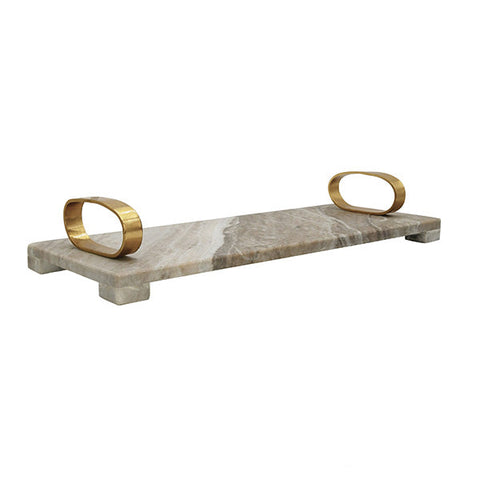 Modern Lipped Polished Marble Brass Serving Tray