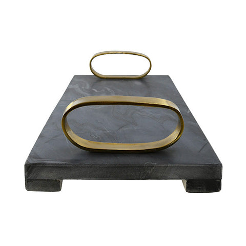 Modern Lipped Polished Marble Brass Serving Tray