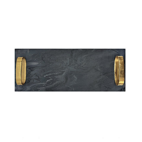 Modern Lipped Polished Marble Brass Serving Tray