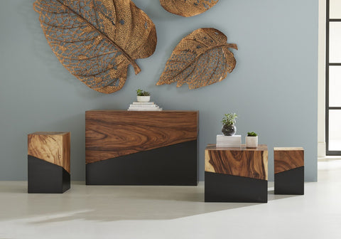 Phillips Collection Nature-Driven Modernist Square Coffee Table with Drum Base - 24 W