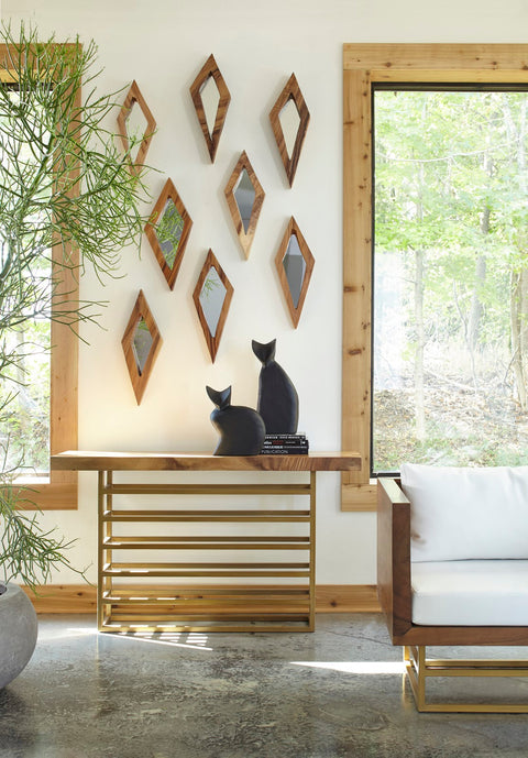 Organic Diamond Accent Wall Mirror for Living Room and Entryway