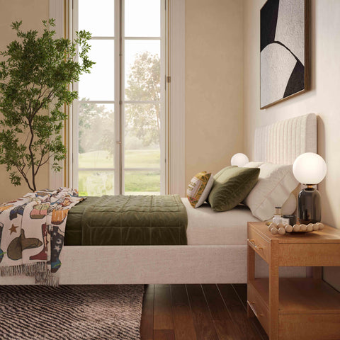 TOV Furniture Contemporary Angela Upholstered Platform Bed with Tufted Headboard - Low Profile - King - Queen