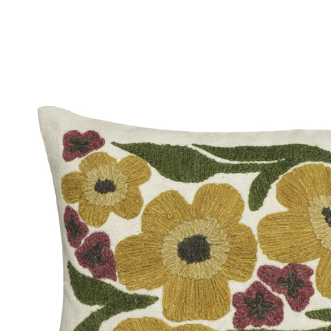 TOV Furniture Classic Bohemian Floral Embroidery Lumbar Throw Pillow - 24 x 16